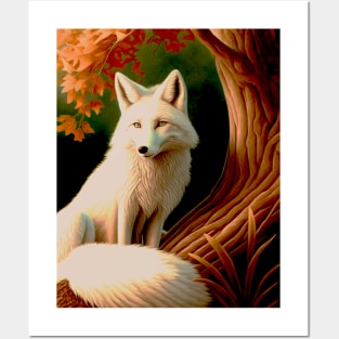 white fox under the tree Posters and Art